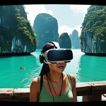 **Prompt 1:** A group of diverse, expressive avatars from around the world immersed in a hyper-realistic virtual rendition of Ha Long Bay, Vietnam, showcasing awe and shared wonder. Subtle cues of actual people wearing VR headsets in the foreground. The scene features emerald waters, iconic limestone karsts, and beautiful ambient lighting, emphasizing connection and exploration.