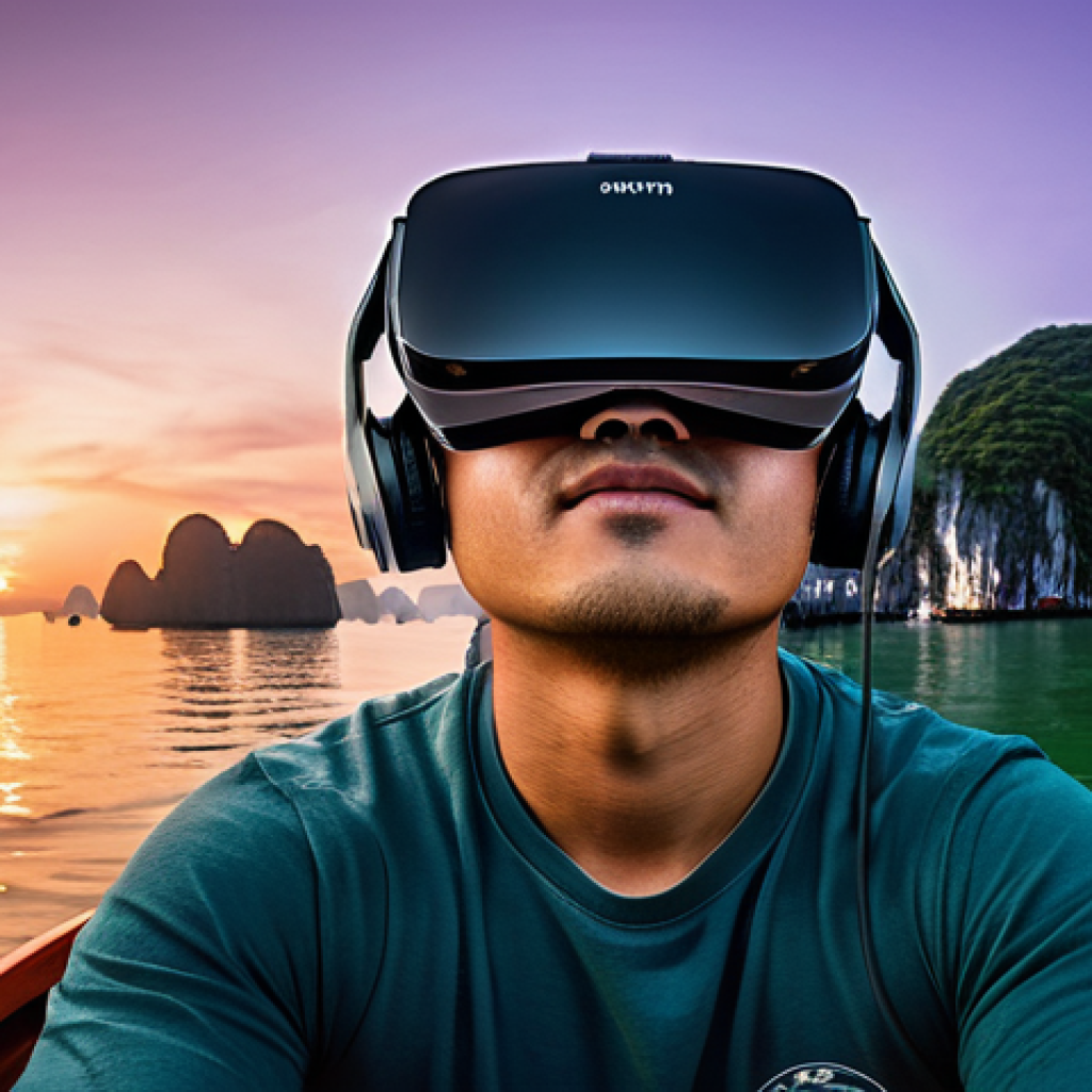 가상현실 여행의 정서적 연결 - **Prompt 1: Immersive Sunset over Ha Long Bay VR Experience**
    "A person, likely in their late 20...