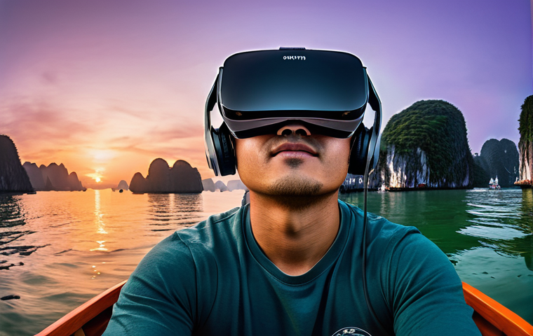 가상현실 여행의 정서적 연결 - **Prompt 1: Immersive Sunset over Ha Long Bay VR Experience**
"A person, likely in their late 20...