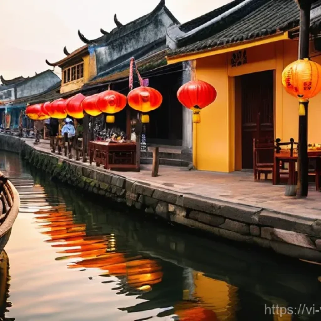 가상현실 여행에서의 사용자 니즈 - **Prompt:** "A vibrant, hyper-realistic, and highly detailed image of Hoi An Ancient Town in Vietnam...