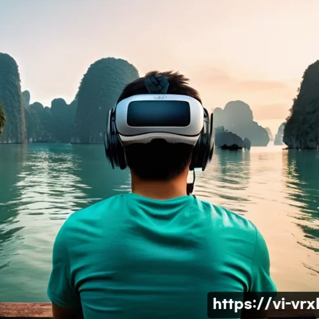 가상현실 여행에서의 사용자 참여 - **Prompt 1: Immersive Exploration of Ha Long Bay in VR**
    "A photorealistic image of a person, mi...
