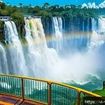 최고의 가상현실 여행 경험 - A breathtaking virtual reality scene of Iguazu Falls, showcasing the massive cascading water with de...