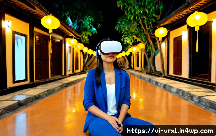 가상현실 여행의 디자인 원칙 - Photorealistic modern living room in Vietnam, a Vietnamese adult wearing a sleek virtual reality hea...